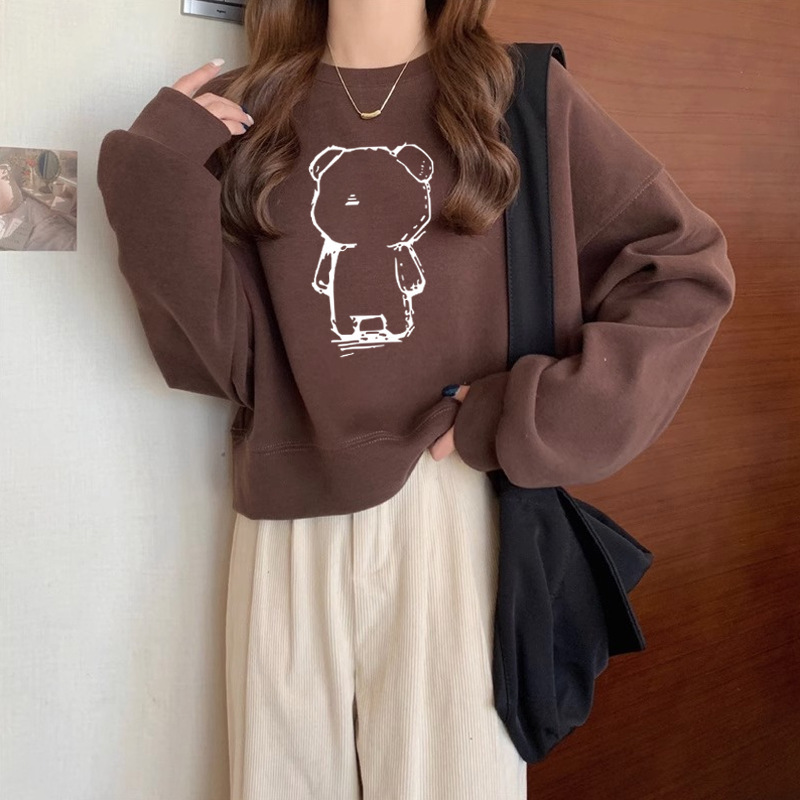 圆领套头短款卫衣女加绒加厚秋冬上衣宽松高腰显瘦小个子春秋薄款|undefined