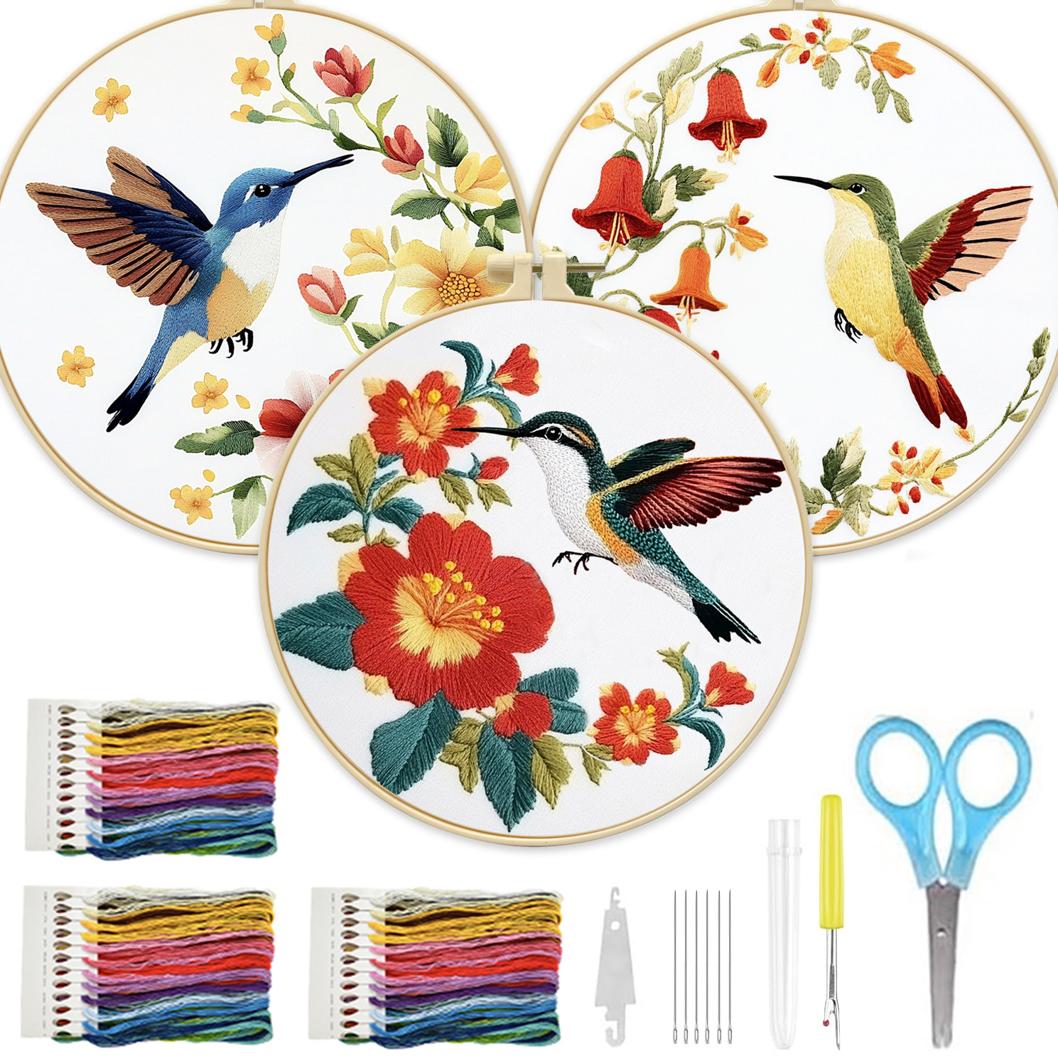 Amazon cross-border hot diy kit de bordado flores y pájaros combinación simple de animales y plantas principiantes bordado a mano