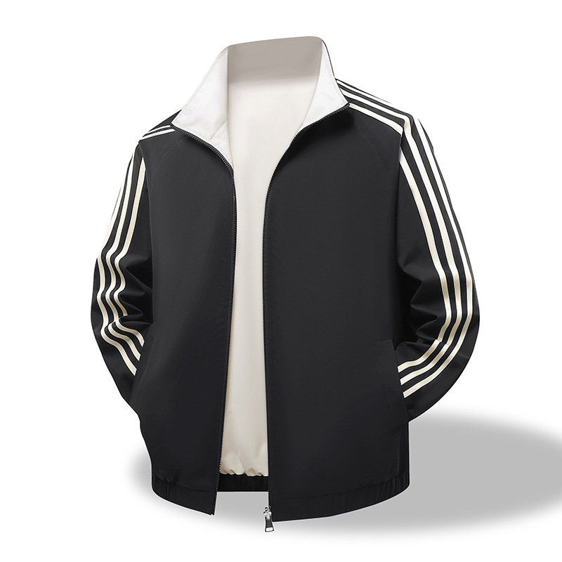 Tres barras transfronterizas de doble cara para vestir chaquetas a rayas de estilo americano de primavera y otoño, cuello de moda, chaqueta de pareja casual, chaqueta superior