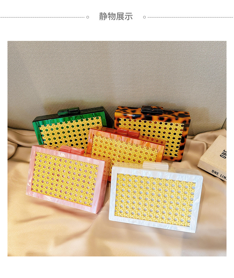 New fashionable green wicker acrylic bag for cross-border foreign trade women, evening bag, single-shoulder crossbody banquet clutch Specification drawing
