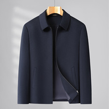 100%羊毛呢夹克男秋冬厚款大码商务行政纯色呢子翻领大衣加肥加大
