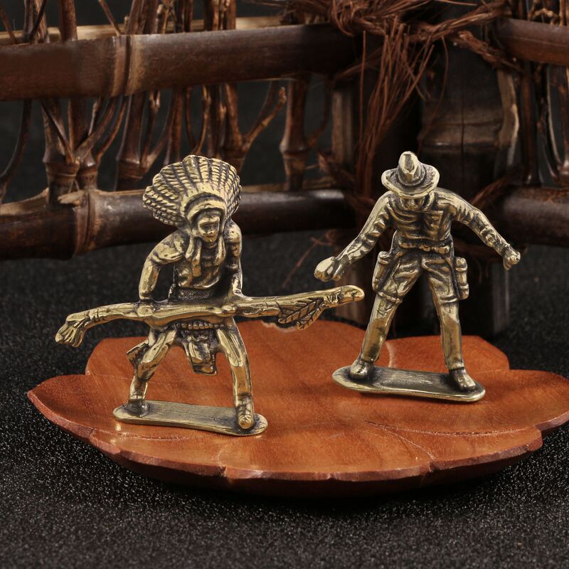 Cross-Border Westworld Brass Ornaments Long Pole Warrior Double Gun Cowboy Metal Crafts Collectibles Desktop Furnishings