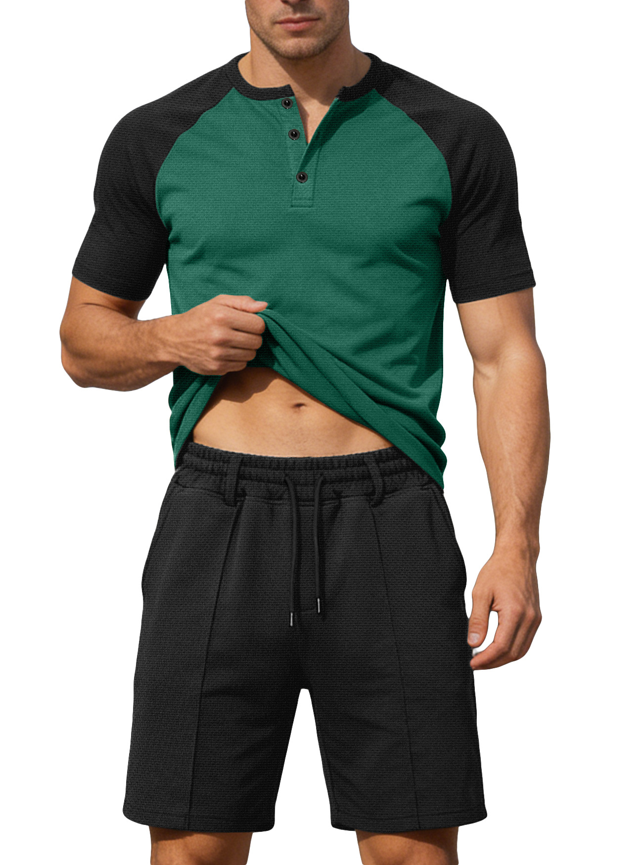 Nuevo transfronterizo de verano europeo y americano nuevo cuello en V casual de color de manga corta deportiva casual pantalones cortos de manga corta T-shirt para hombres