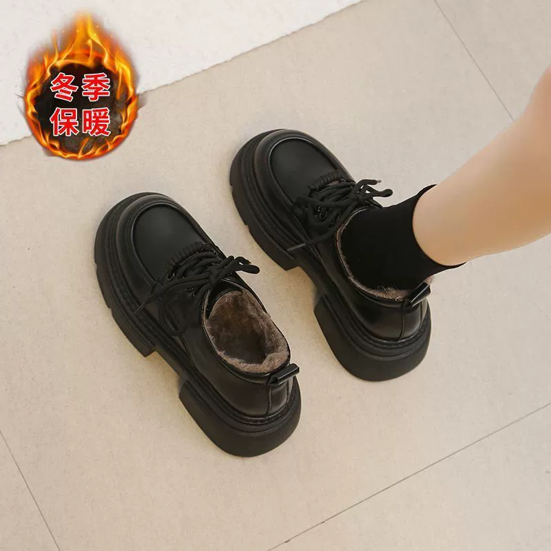 Маленькие кожаные туфли в британском стиле женский 2023 осень-зима новый ретро плюс бархат с толстым дном