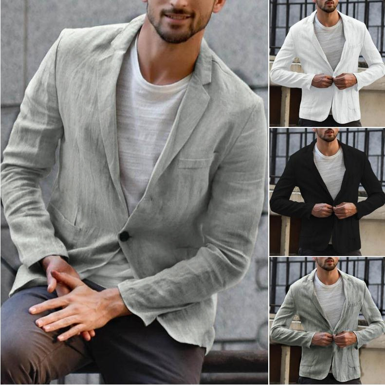 Amazon Cross-border Foreign Trade Spring and Autumn Cotton Linen Loose Solid Color Thin regular Two-button Casual Suit Jacket