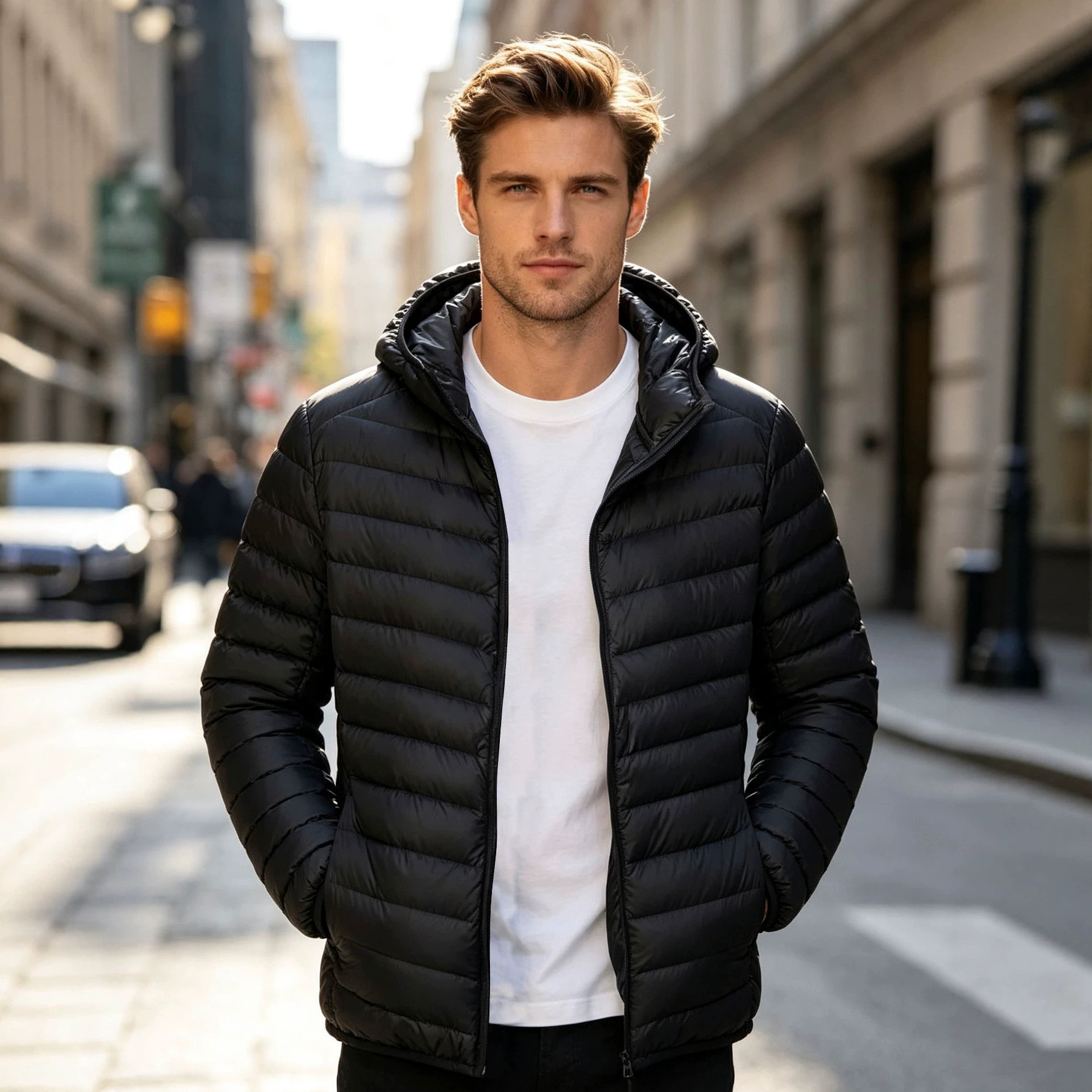 Cross-border men's new autumn and winter cotton jacket, men's lightweight business casual classic style trendy hooded cotton jacket