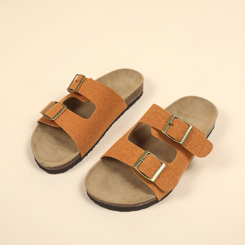 Boken zapatos sandalias y pantuflas con suela de corcho para hombres y mujeres con el mismo estilo 2025 nuevo cuero esmerilado cruzado arrastre de dos caracteres retro Boken