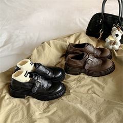 欧洲站厚底大头乐福鞋女2025春秋新款小皮鞋女粗跟英伦风单鞋