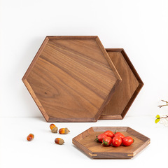 Nordic style black walnut hotel tray tea tray wooden dinner plate fruit snack plate can be printed with LOGO