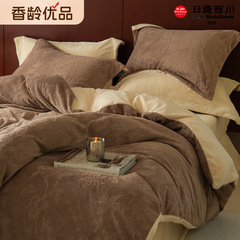 【香龄优品】复古风加厚保暖A类雕花牛奶绒四件套床单被套床品