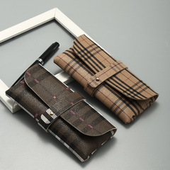 廠批新款太陽鏡盒光學鏡軟包皮盒蘇格蘭格子釘扣皮盒可印LOGO