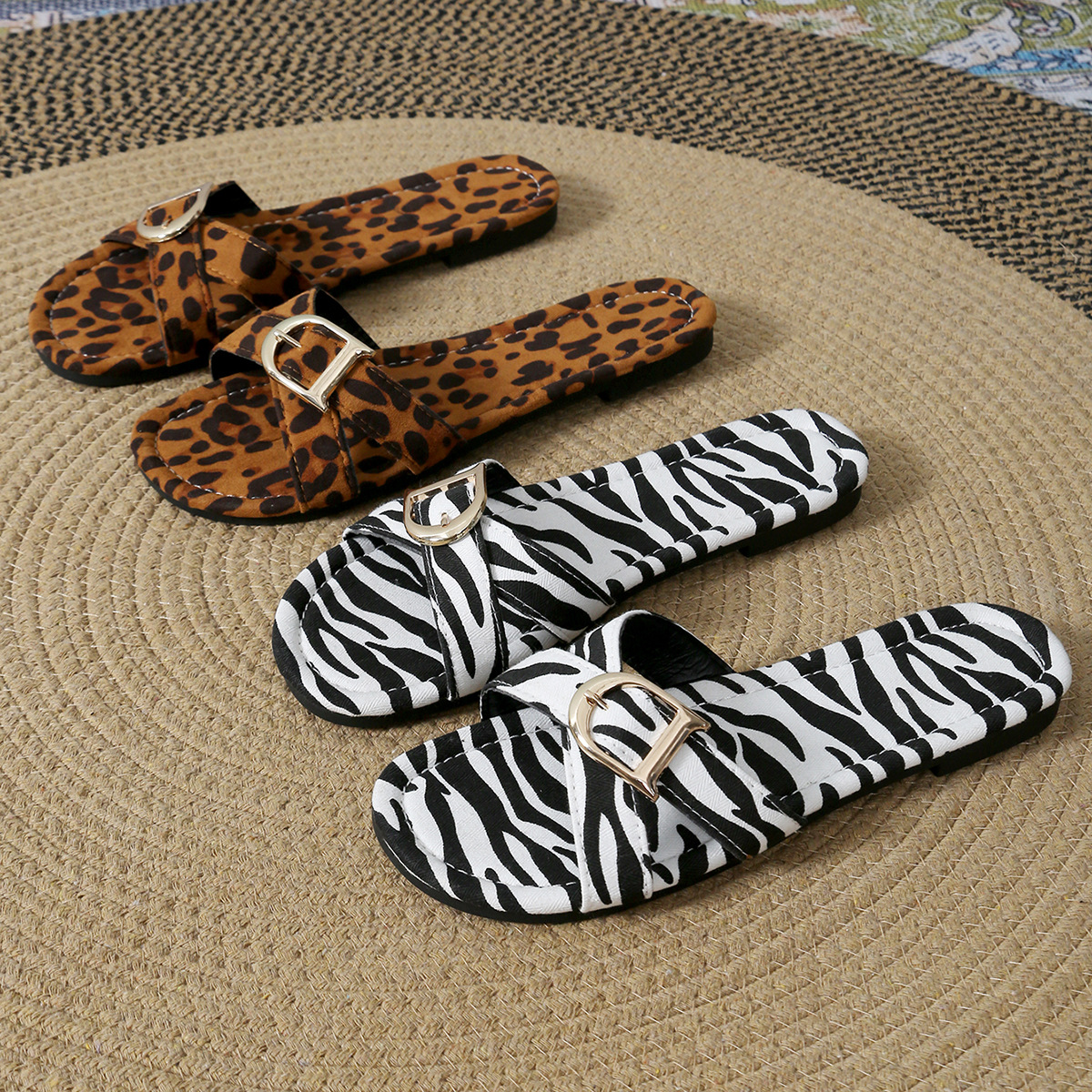 Women's Casual Vintage Style Zebra Leopard Round Toe Slides Slippers display picture 2