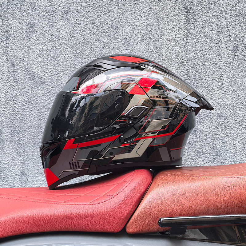 Casco de motocicleta Orz, casco, casco, doble lente, cola grande, motocicleta, casco de carrera, casco, hombres y mujeres, calor de invierno