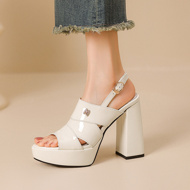 Small High Heels That Are Not Tiring for Feet, Waterproof Platform Patent Leather Thick Heels, Women's Comfortable French Style Sandals, New Summer Style Small High Heels That Are Not Tiring for Feet, Waterproof Platform Patent Leather Thick Heels, Women's Comfortable French Style Sandals, New Summer Style