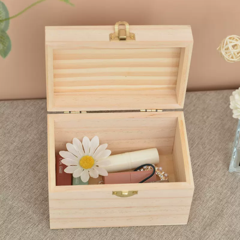 木质杂物收纳盒桌面整理木盒首饰收纳盒带锁扣翻盖木盒家用储物盒