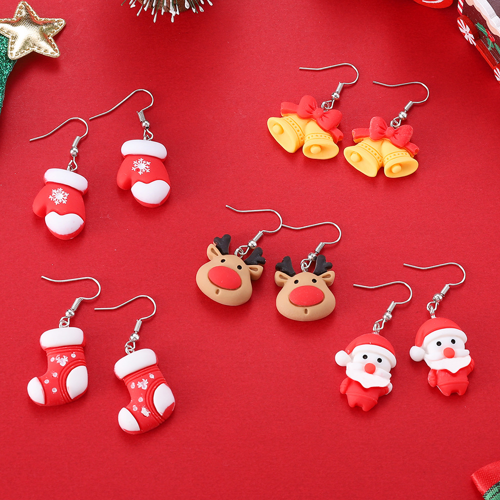 Holiday, Banquet, Party Occasion Resin Material 1 Pair Christmas Cute Christmas Hat Christmas Tree Santa Claus Resin Drop Earrings