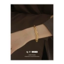 高保色黄铜电镀真金 欧美百搭质感ins冷淡风网红金色粗<font red=H>链</font>条<font red=H>手链</font>女