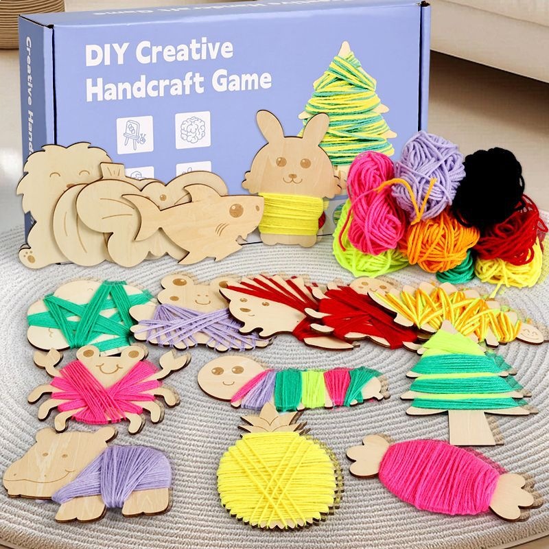 Caricatura infantil dibujado a mano perrito piezas de madera DIY artesanía de madera creativa jardín de infantes material de graffiti artesanal