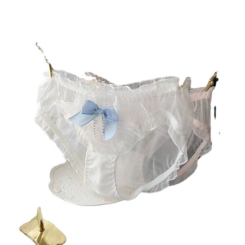 Long-term Japanese three-color small fresh mesh ruffles princess triangle girl cute bow ladies underwear
