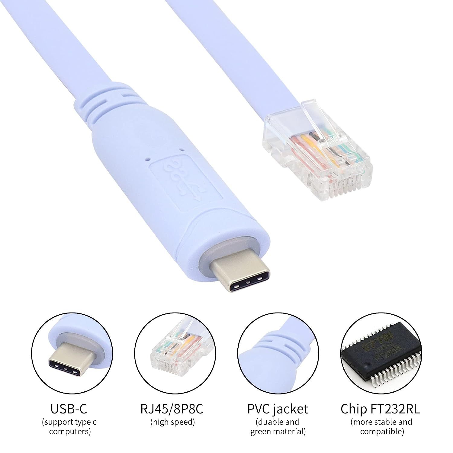 Type-C转RJ45网线网络跳线扁平线1.8米路由器手机千兆超五类