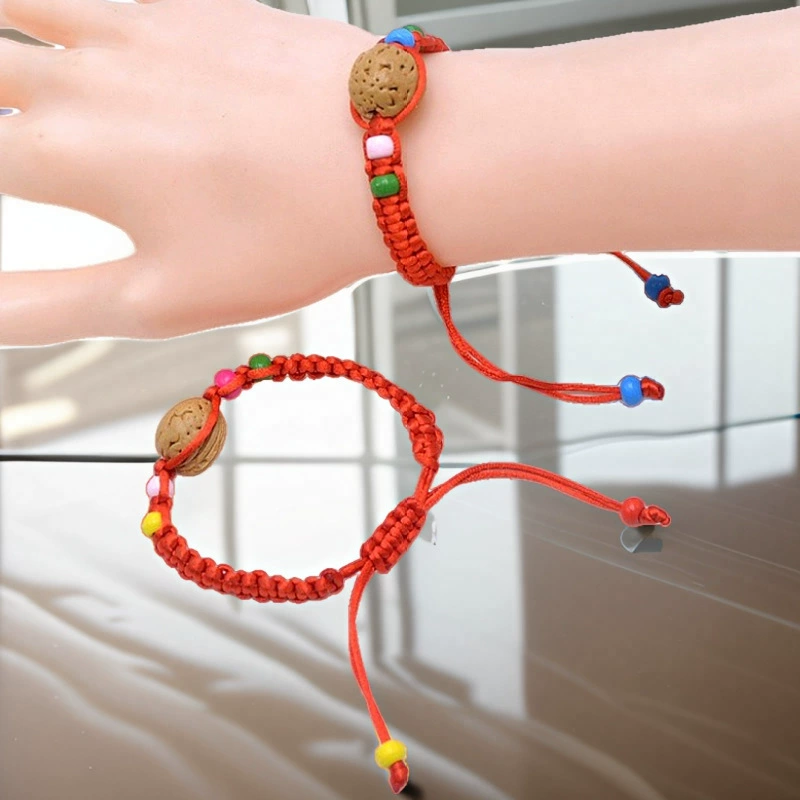 Children's red rope bracelet, hand-woven colorful cord, adjustable length