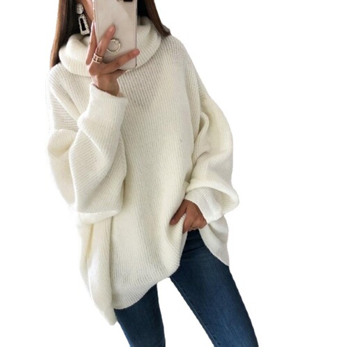 Women's European and American Fashion Sweater Amazon Solid Color High Collar Knit Sweater Bump Collar Plus Size Loose Cross-border Sweater