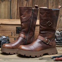 冬季复古真皮长筒切尔西马丁靴男高帮厚底拉链机车靴子男士皮鞋