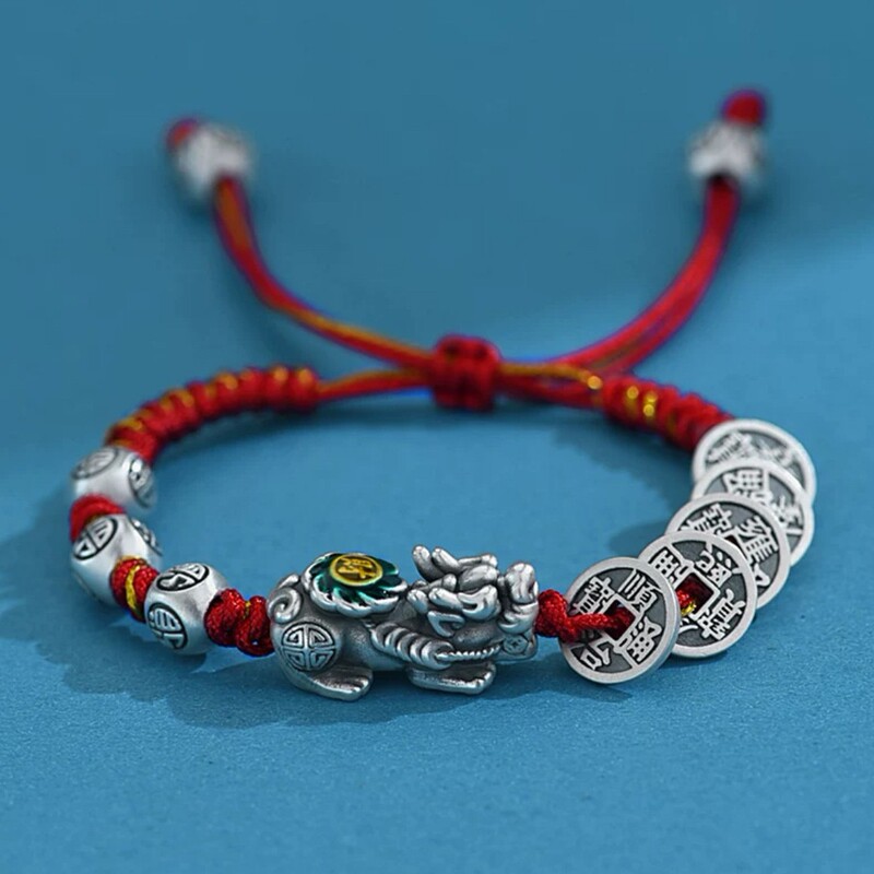 [Designer Edition] Pure Silver Five Emperors Coins Wealth-Attracting Pixiu Bracelet Gift Ancient Silver Coin Bracelet for Men Good Luck