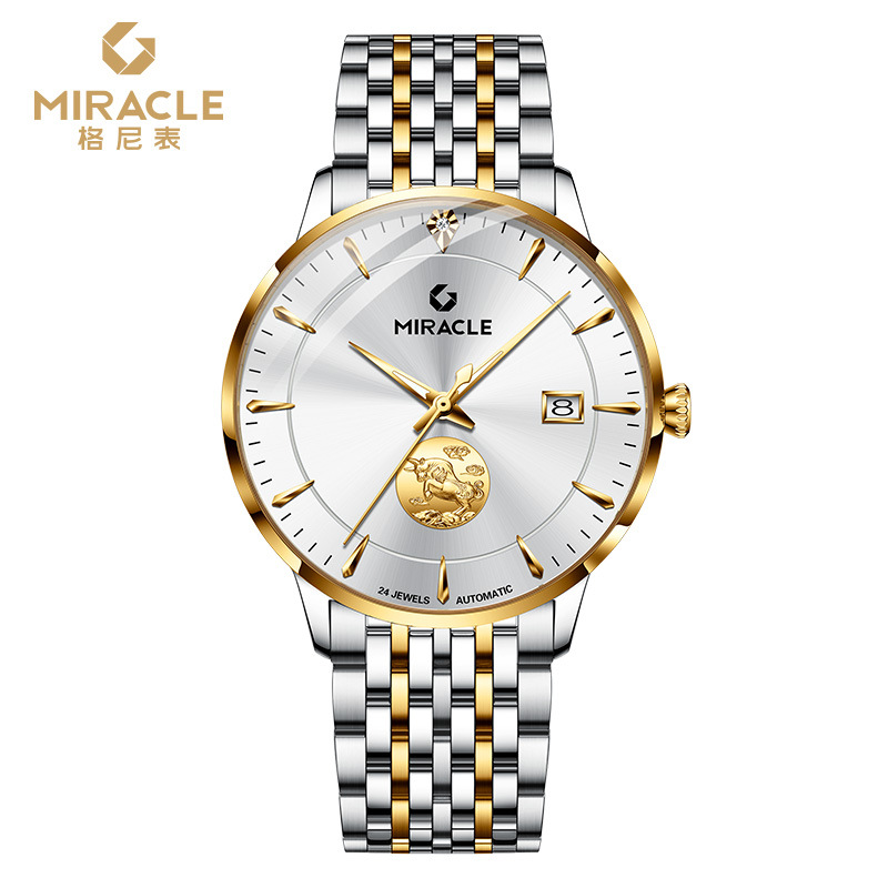 Đồng hồ nam cơ khí tự động mạ vàng 24K mặt số họa tiết đồng xu — Golden Bull Gold Coin-Jie Jin Mặt Trắng Đai thép, Đồng xu vàng Kim Ngưu-Đai thép mặt vàng giới hạn, Đồng xu vàng Panlong-Đai thép mặt trắng Jiejin, Đồng xu vàng Panlong-Jiejin Mặt vàng, đai thép