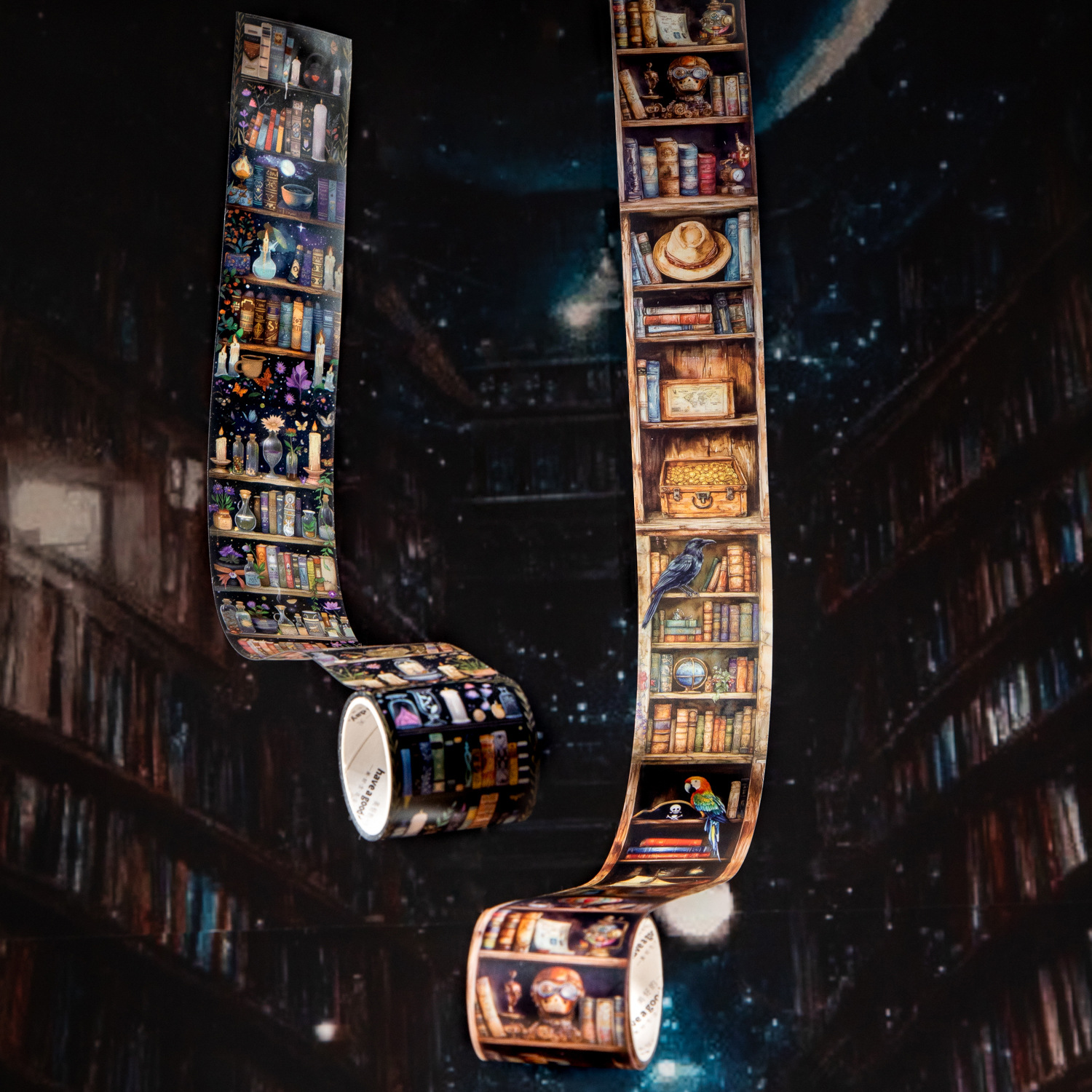 Un hermoso día leyendo paisajismo cinta PET serie de estantería mágica 6 collages decorativos de cuentas a mano