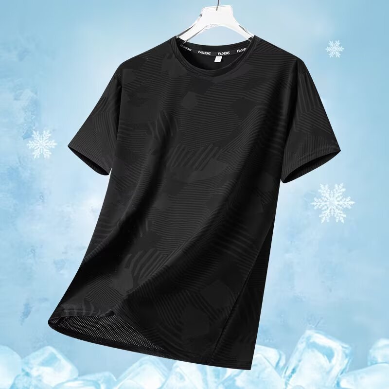 トレンディな新しい夏のアイスシルク速乾性半袖Tシャツメンズ迷彩Tシャツ多用途気質ノーブランド文学イン|undefined