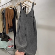 灰色针织背带裙连衣裙女秋冬装2024新款裙子宽松中长款毛衣吊带裙