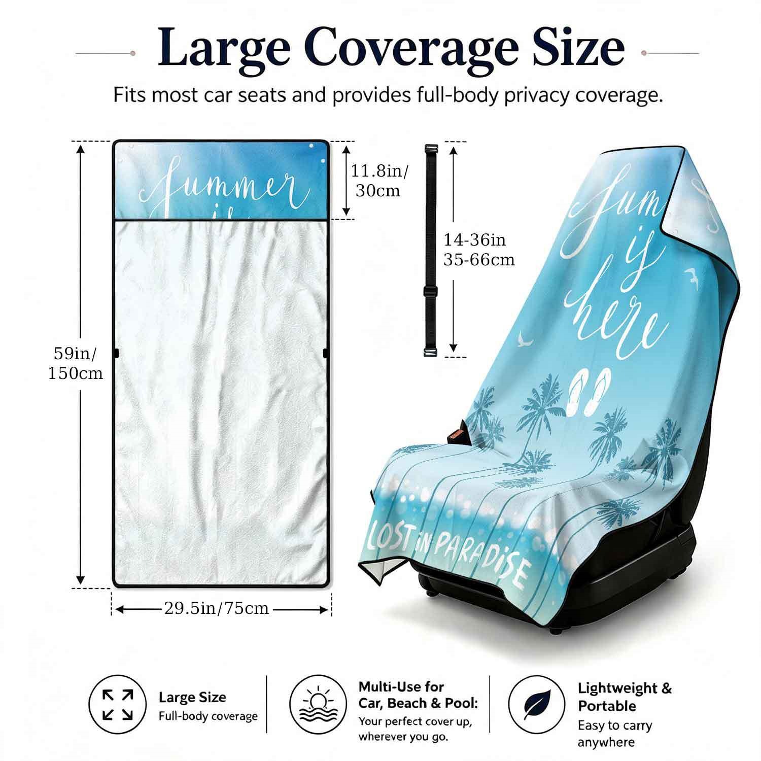 Summer bath towel and car seat cover 2-in-1, ultra-fine fiber outdoor beach and car dual-use universal seat cushion