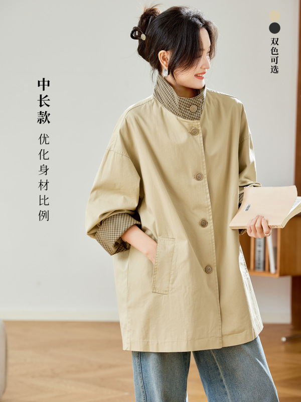 棉茧 卡其色风衣女中长款2025秋冬装外套上衣韩版时尚气质大衣|undefined