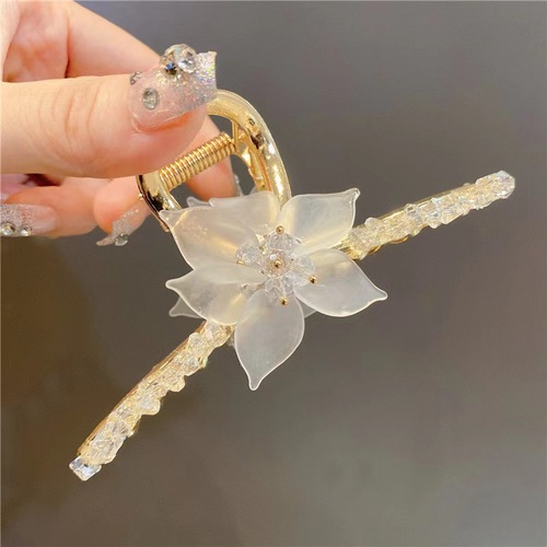 Mesh bow clip Korean-style pearl tassel pendant hair clip ancient style super fairy temperament hair accessory hair shark clip
