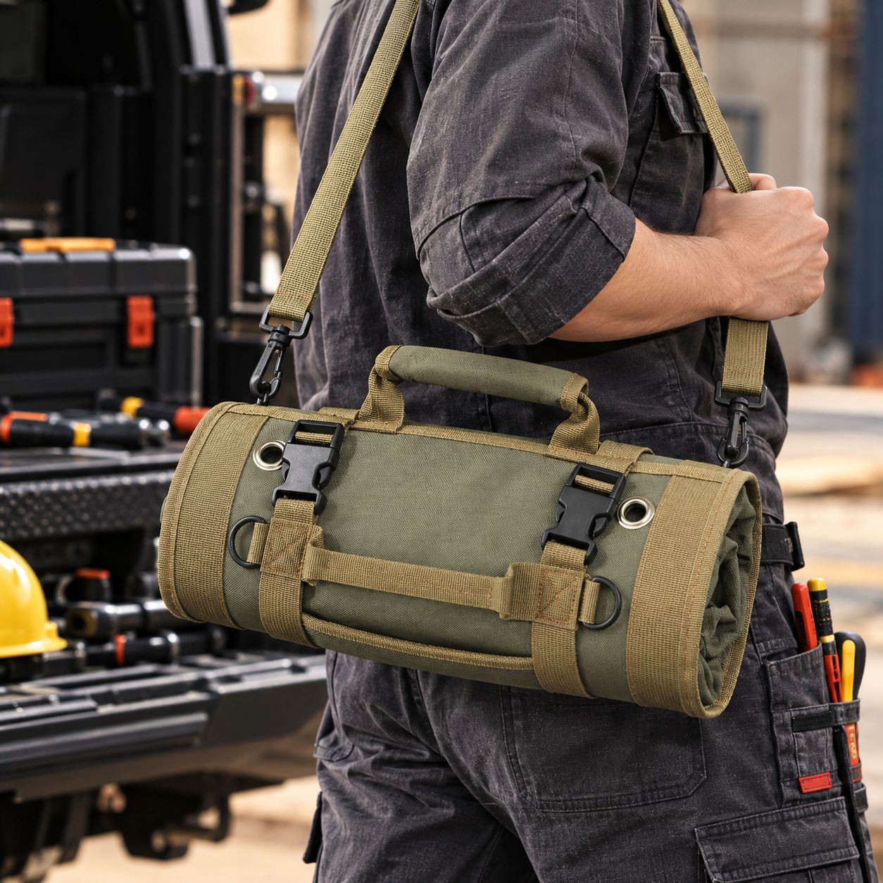 Bolsa de herramientas de tela Oxford transfronteriza, bolsa de herramientas colgante, bolsa portátil para almacenamiento de herramientas de electricista