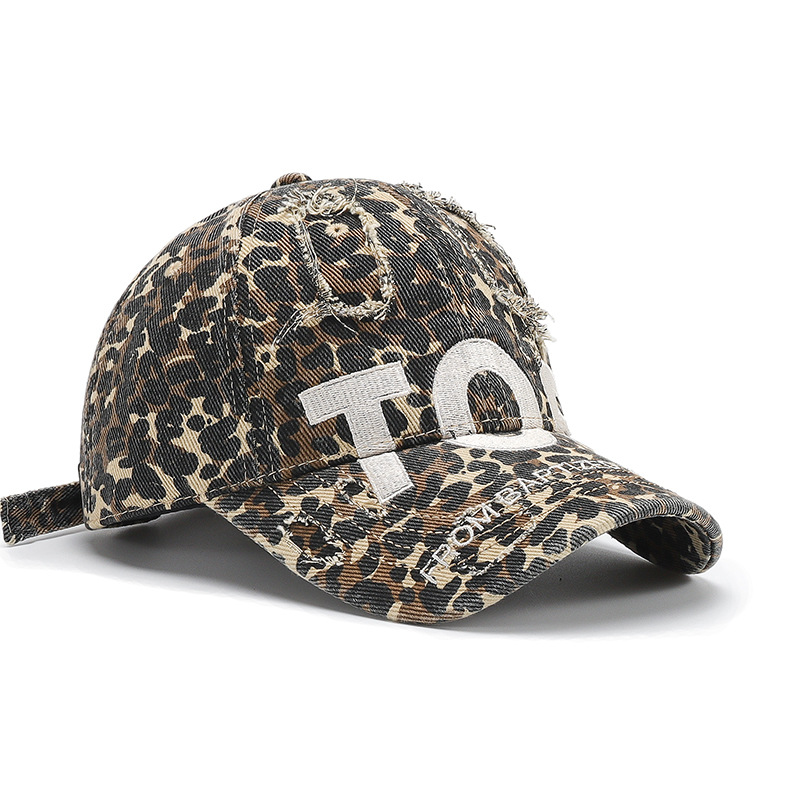 Trendig dam baseballkeps med leopardmönster och slitningar_voghion.com