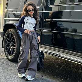 女童长袖套装2025新款洋气韩版潮酷儿童休闲打底工装裤两件套