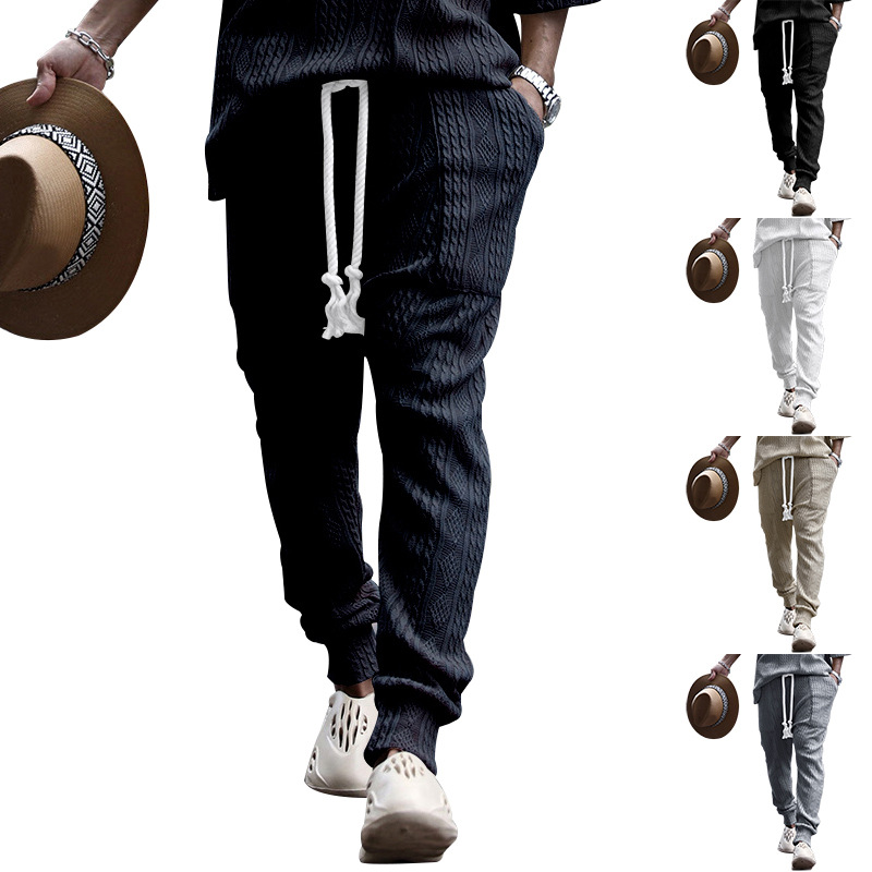 Men's Jacquard Jogger Pants, Casual Trousers With Drawstring_voghion.com