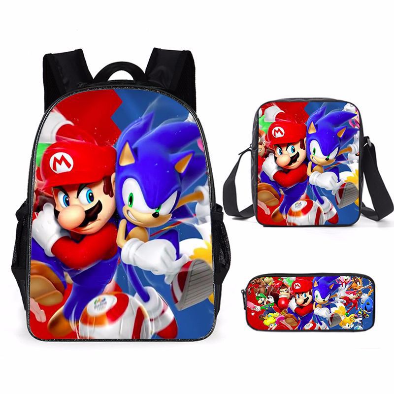 Mochila escolar de Super Mario – con estuche y bolso, diseño animado para niños y niñas