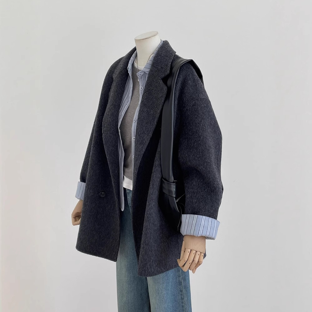 동대문 고급 한국식 양면 양면 양모 코트 여자 긴 2024 신가을 느슨한 양모 코트