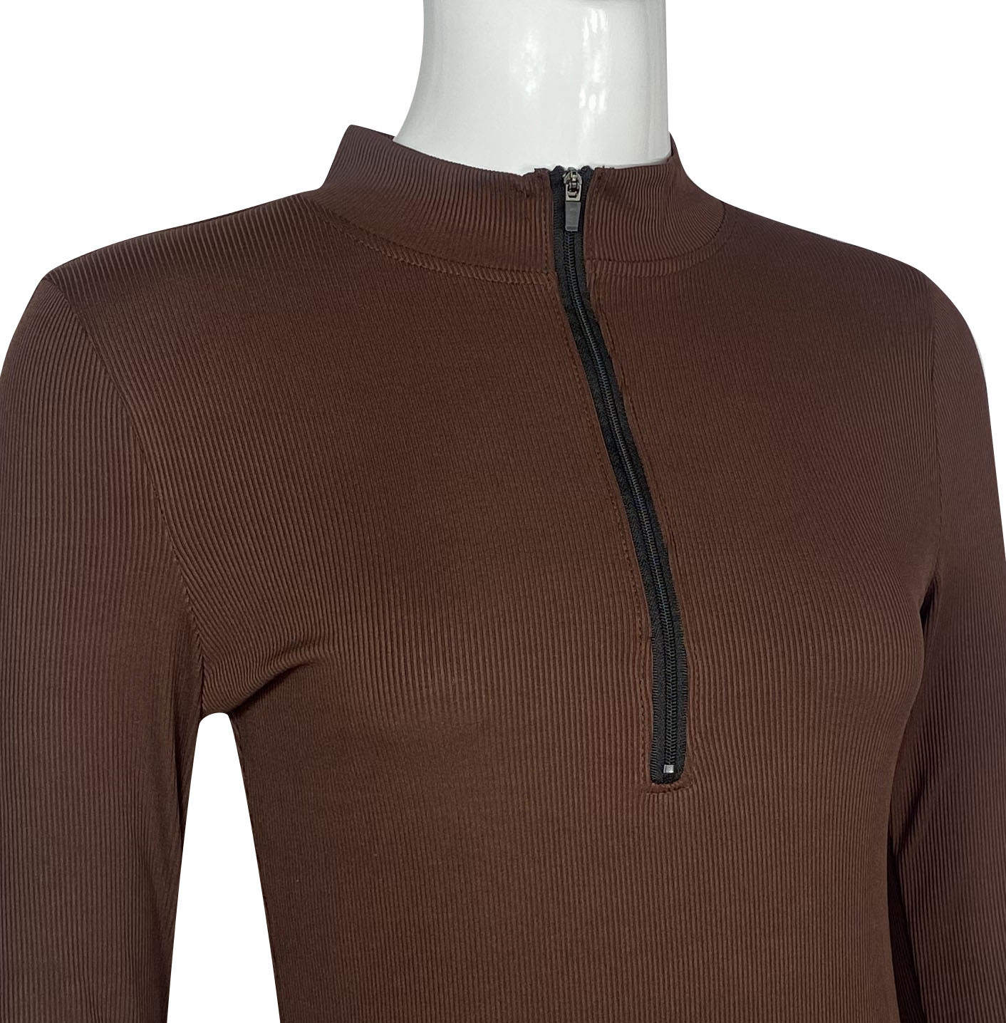 Ribbed Long Sleeve Bodysuit With Front Zipper - Stretchy Soft Fabric For Women, Seamless Layering Top, Comfortable Casual And Night Out Jumpsuit_ecoleips.com