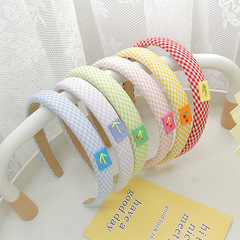 韓版清新ins斜紋格子布藝海綿發箍發卡外戴壓發甜美頭箍簡約髮飾