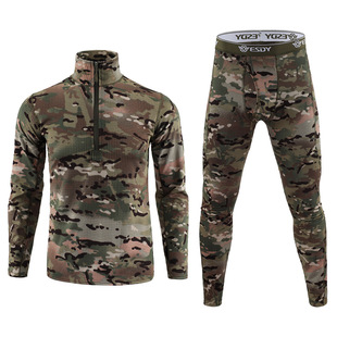ESDY men's new checkered polar fleece tactical training warm suit wholesale elastic underwear outdoor sports cycling clothes