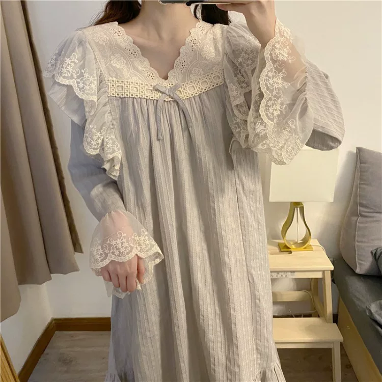 Брендовая кружевная пижама, платье, для импорта, осень, корейский стиль, свободный крой