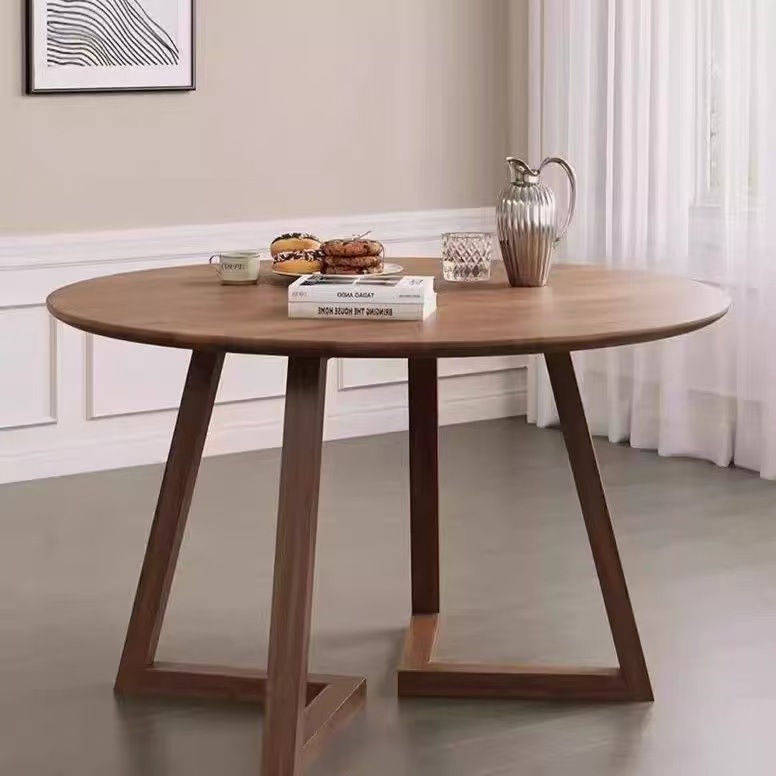 Solid Wood Round Dining Table, Dining Table, Leisure Table and Chair Combination, Cafe Business Reception, Negotiation Walnut Color Small Round Table