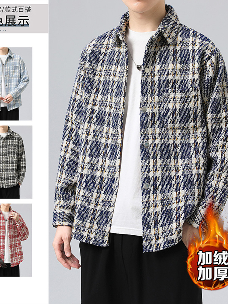 青少年コート男性春秋タイプ高校生小香風格子シャツ男性ハンサムジャケット男性服
