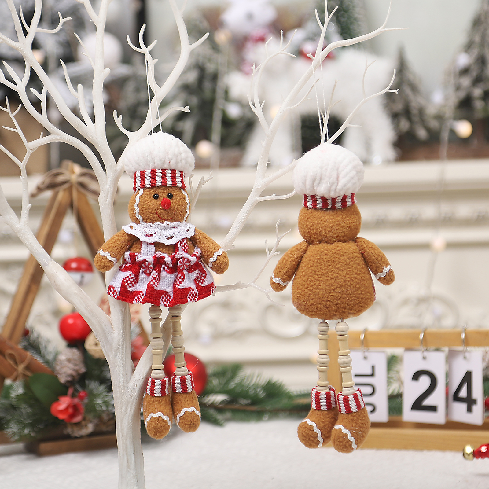 Xianxi nuevo tela pierna larga pie colgante pan de jengibre muñeca colgante muñeca de dibujos animados muñeca colgante accesorios del árbol de Navidad