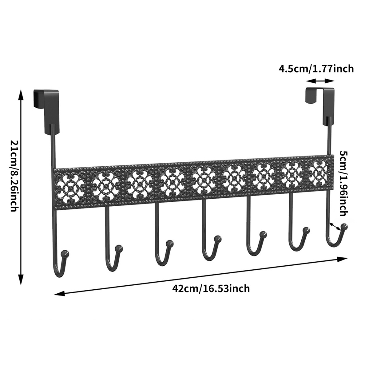 Puerta de encaje negro de nuevo siete ganchos multi-funcional de perforación libre de hierro percha dormitorio hogar espacio de almacenamiento ropa gancho