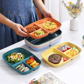 小麦秸秆三格分格减脂餐盘大人早餐盘一人食儿童餐具家用定量盘子